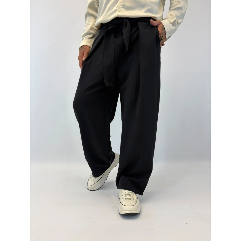 Kuşaklı Japon Style Pantolon Siyah