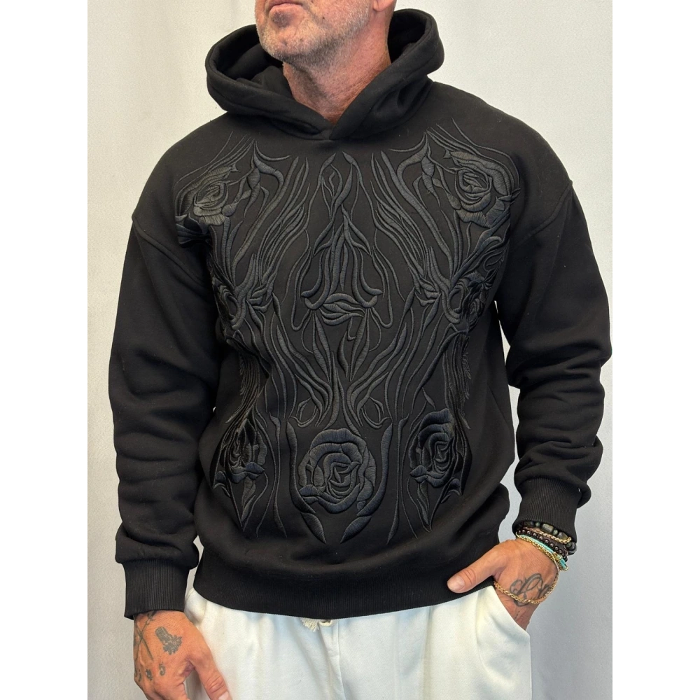 Nakışlı Hoodie Siyah