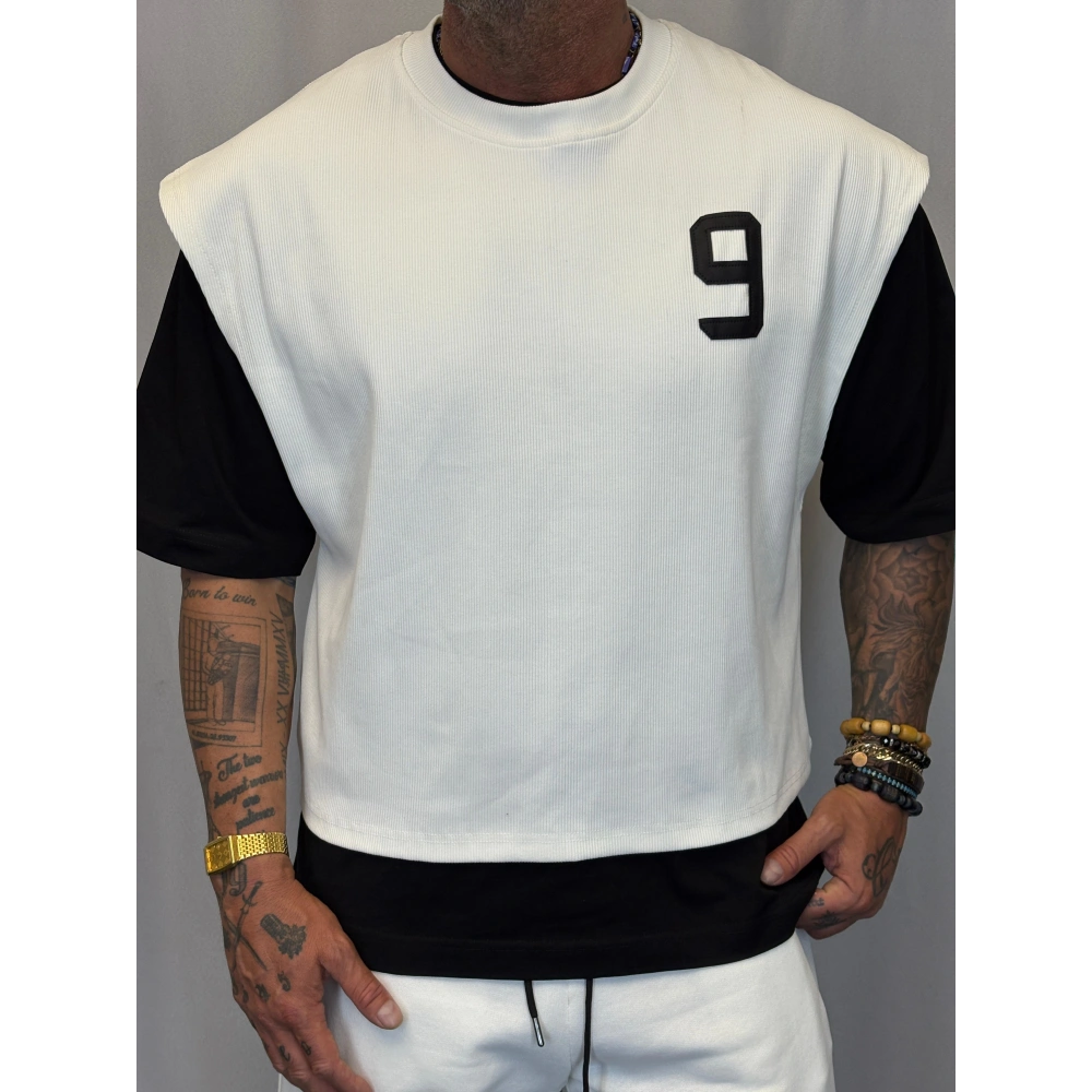 Number 9 Çift Katlı Crop + T-Shirt Beyaz