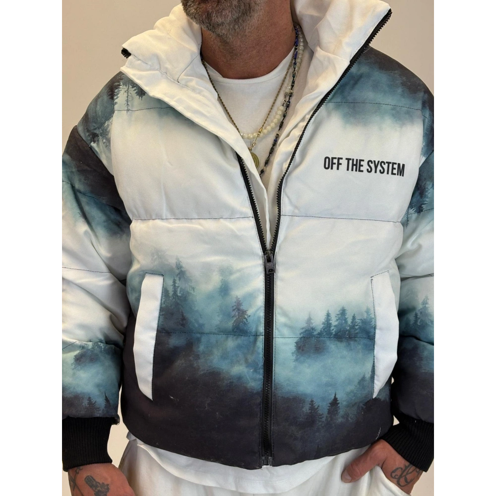 Puffer Mont Beyaz Desenli