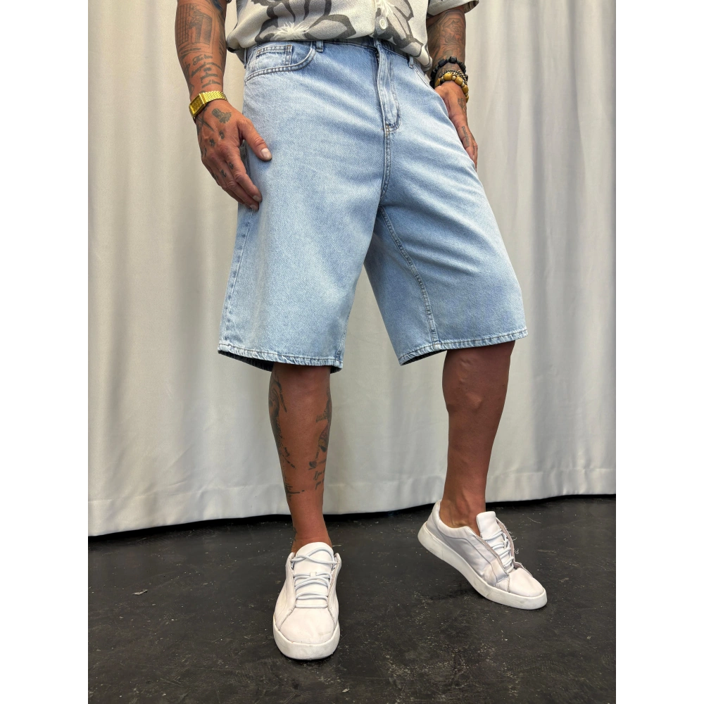 Süper Baggy Denim Şort Buz Mavi