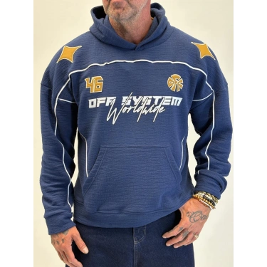 46 Rossi Nakış Detaylı Hoodie Lacivert