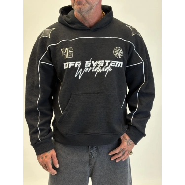 46 Rossi Nakış Detaylı Hoodie Siyah