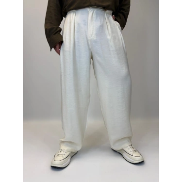 Organic Tesla Geniş Köprülü Pantolon Beyaz