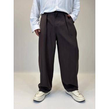 Organic Tesla Geniş Köprülü Pantolon Kahve