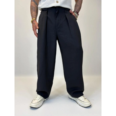 Organic Tesla Geniş Köprülü Pantolon Siyah