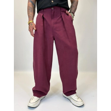 Organic Tesla Geniş Köprülü Pantolon Bordo