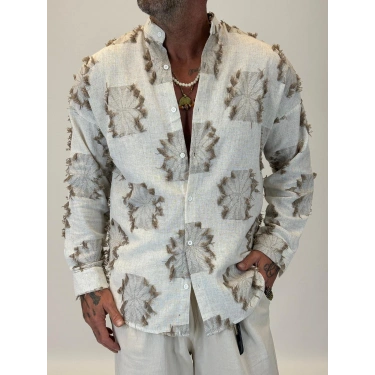 Hasır Örme Detaylı Gömlek Bej