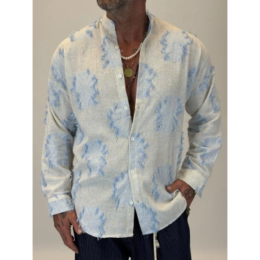 Hasır Örme Detaylı Gömlek Mavi