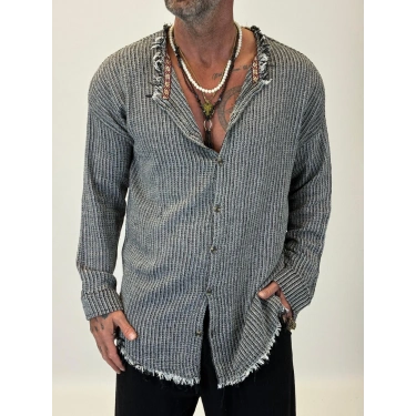 Hasır Bohem Şeritli Gömlek Antrasit