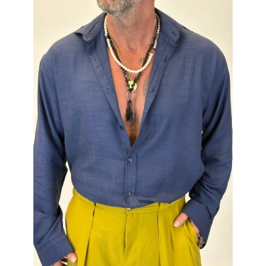 Organic Keten Relax Fit Gömlek Lacivert