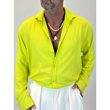 Organic Keten Relax Fit Gömlek Yeşil