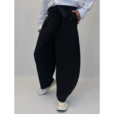 Baloon Kuşaklı Pantolon Siyah