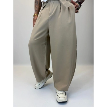 Baloon Kuşaklı Pantolon Bej