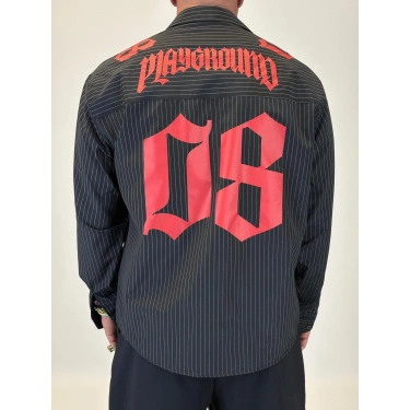 08 Baskılı Çizgili Gömlek Siyah