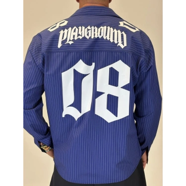 08 Baskılı Çizgili Gömlek Lacivert