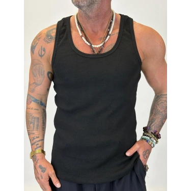 Pamuk Yıkamalı Lazer Kesim Atlet Siyah