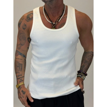 Pamuk Yıkamalı Lazer Kesim Atlet Beyaz