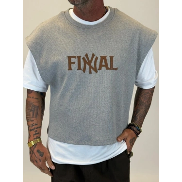 NY Final Çift Katlı Crop +T-shirt Gri