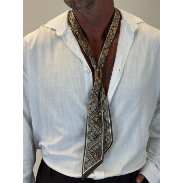 Broşlu Fular Aci Kahve Desenli