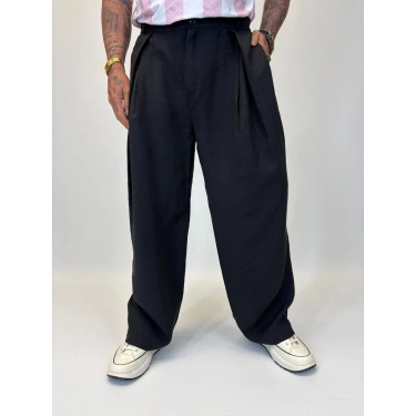 Organic Tesla Çapraz Pile Pantolon Siyah