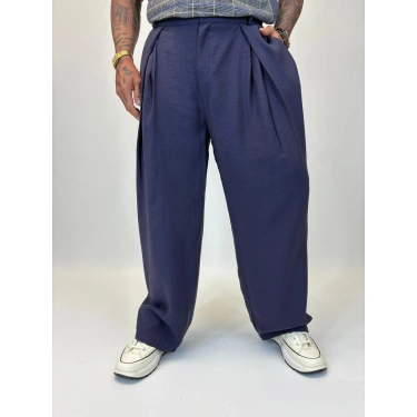 Organic Tesla Çapraz Pile Pantolon Lacivert