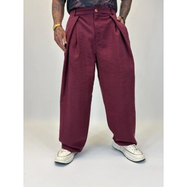Organic Tesla Çapraz Pile Pantolon Bordo