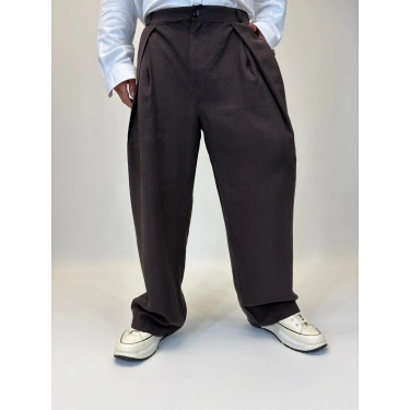 Organic Tesla Çapraz Pile Pantolon Kahve