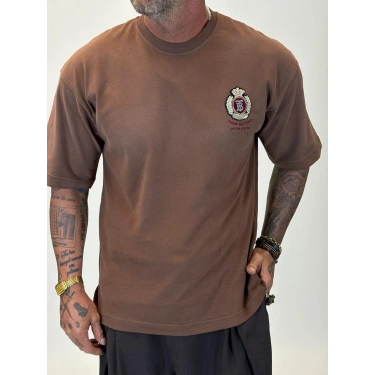 TB Broş Detaylı T-shirt Kahverengi