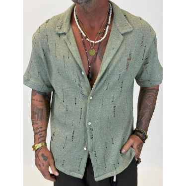 Triko Akrilik Yıpratma Gömlek Yeşil