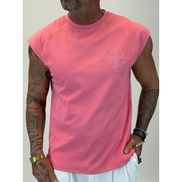 Nakış Detaylı Sleeveless T-shirt Pembe