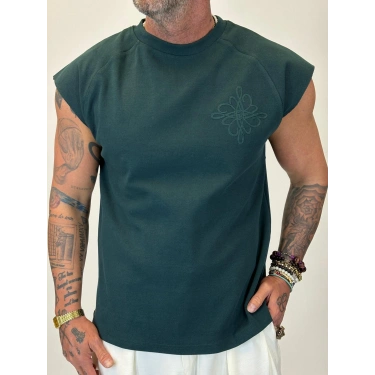 Nakış Detaylı Sleeveless T-shirt Yeşil