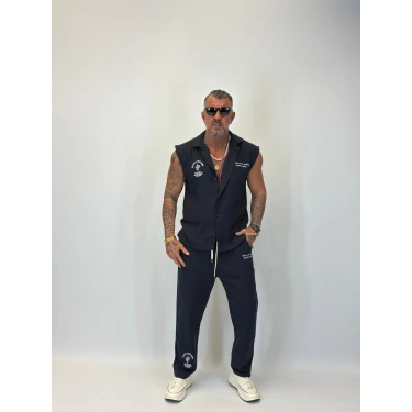 Yıkamalı Hasır Kolsuz Takım Lacivert