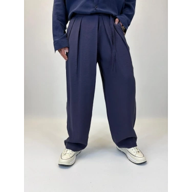 Organic Tesla Kemer Detaylı Pileli Pantolon Lacivert