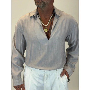 Cherry V Yaka Gömlek Gri