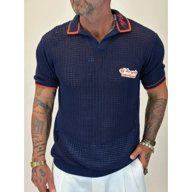 Triko Akrilik Yakası Nakış Detaylı Lacivert