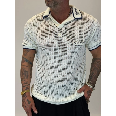 Triko Akrilik Yakası Nakış Detaylı Beyaz