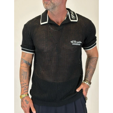 Triko Akrilik Yakası Nakış Detaylı Siyah