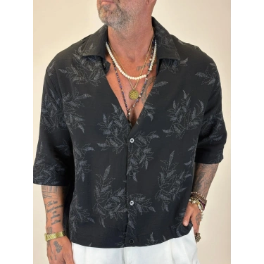 Crop Çiçek Nakışlı Tky Gömlek Siyah