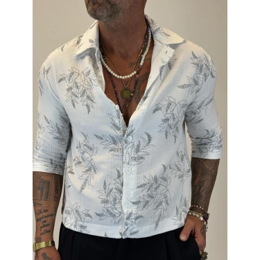 Crop Çiçek Nakışlı Tky Gömlek Beyaz