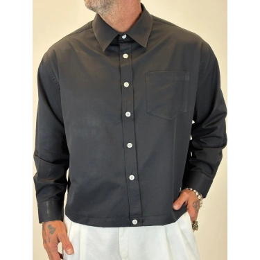 Crop Tky Pamuk Saten Gömlek Siyah