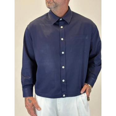 Crop Tky Pamuk Saten Gömlek Lacivert