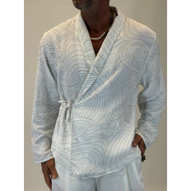 Nakışlı Kimono Gömlek Beyaz
