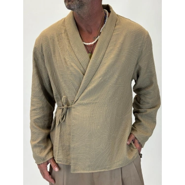 Nakışlı Kimono Gömlek Vizon