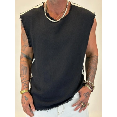 Hasır Şeritli Sleevless Siyah