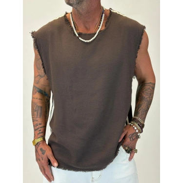 Hasır Şeritli Sleevless Kahve