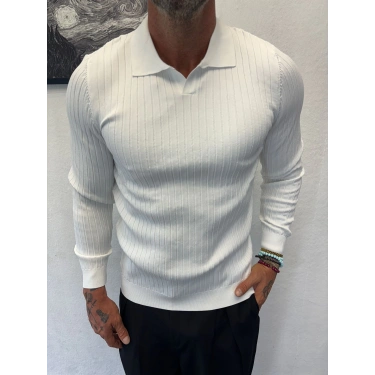 Akrilik Triko Uzun Kol Beyaz