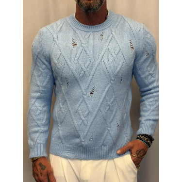 Akrilik Yıpratmalı Kazak Bebe Mavi