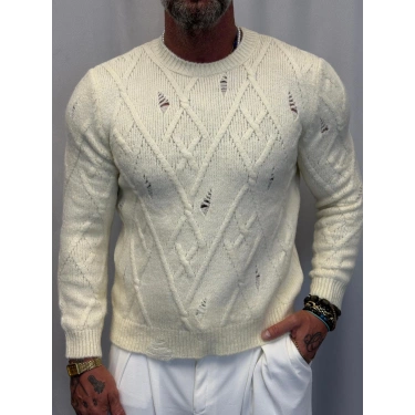 Akrilik Yıpratmalı Kazak Ekru