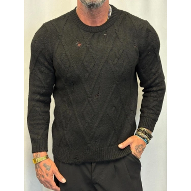 Akrilik Yıpratmalı Kazak Siyah